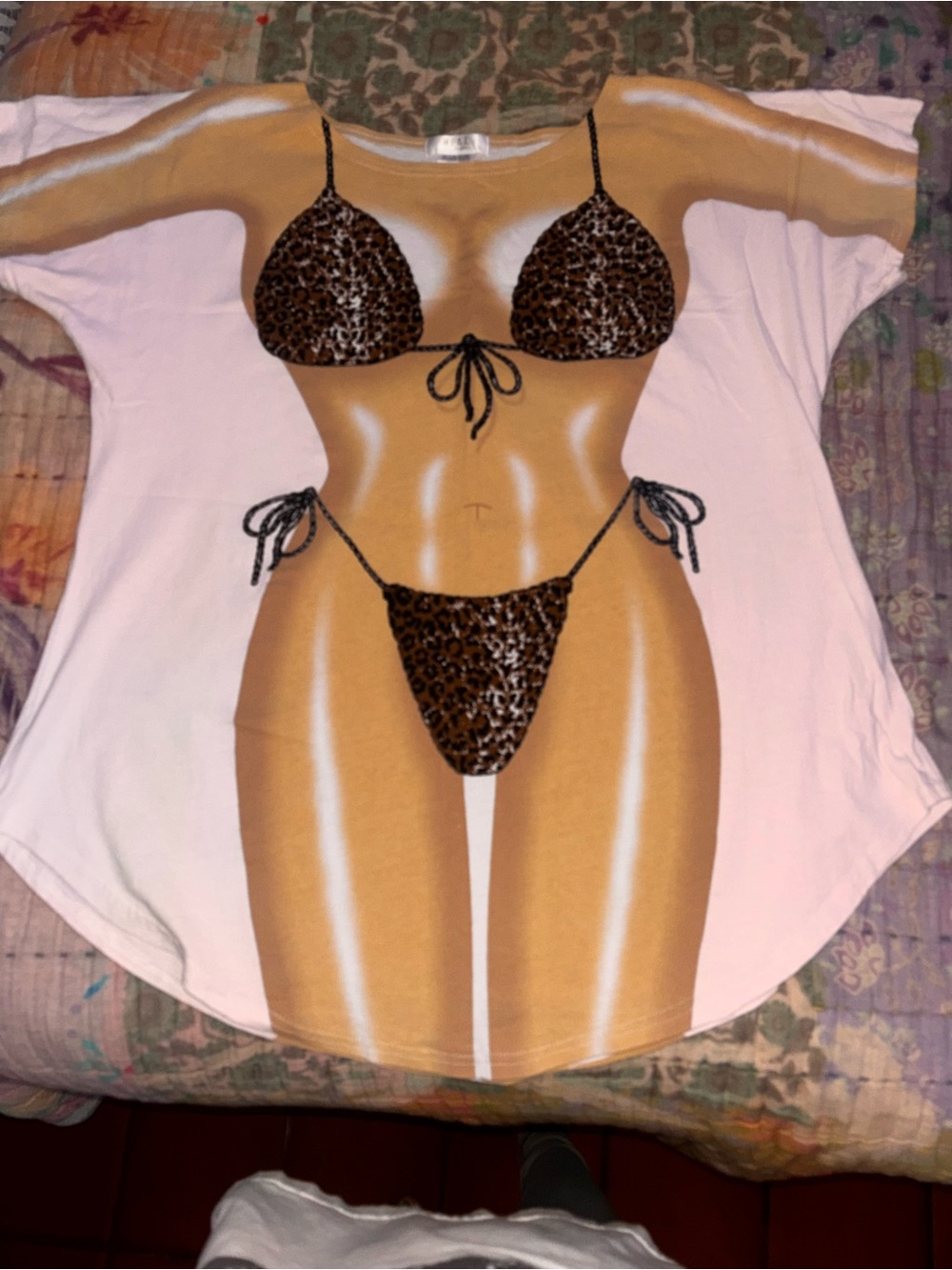 Leopard Print Bikini Graphic Short Sleeve Women's Top - Pink